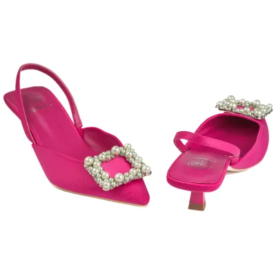 Viola Satin Kitten Heel-Fuchsia